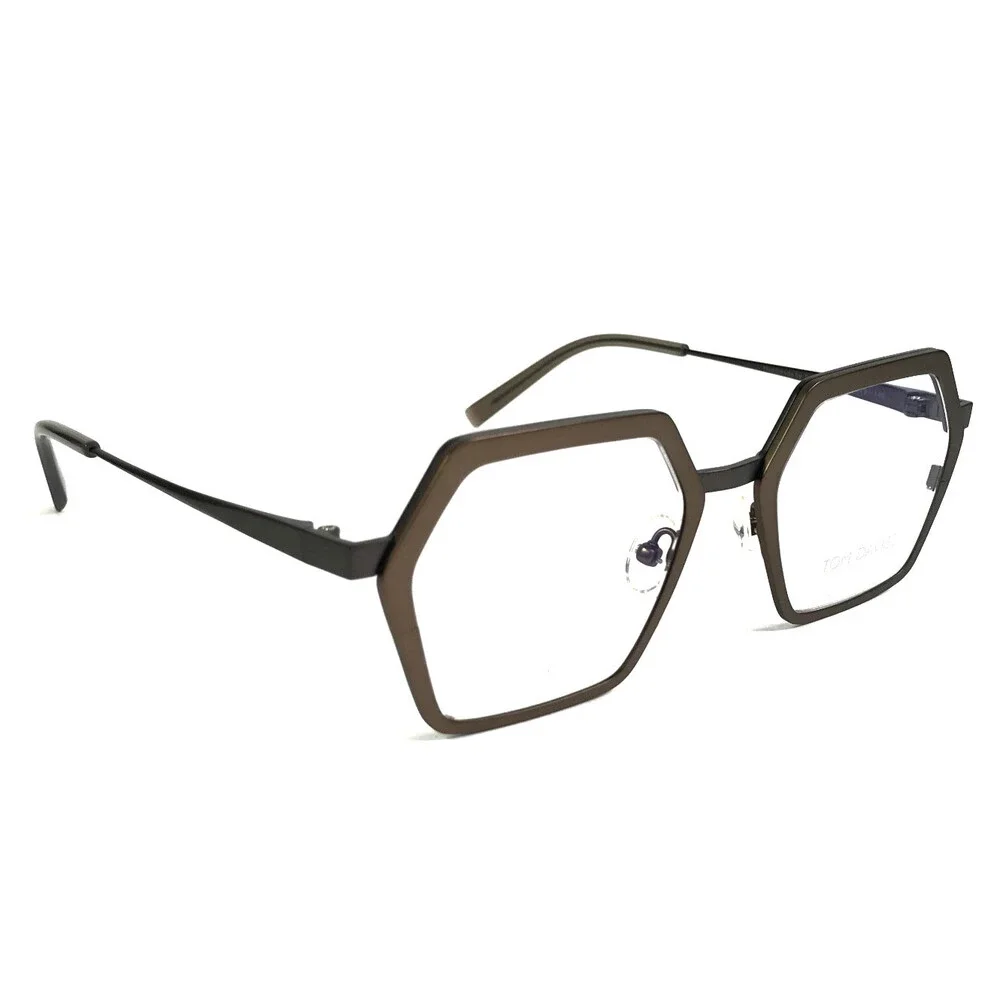 Tom Davies Eyeglasses Frames TD784 Col. 2363 Matte Brown Gray Hexagon 49-19-140